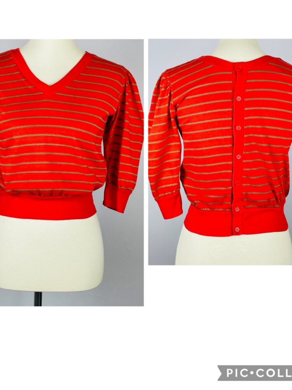 Vtg 70s 80s Little Lisa Crop Top Sz S Stripe Puff Button Back New Wave Preppy